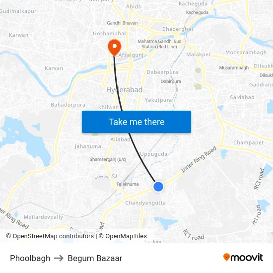 Phoolbagh to Begum Bazaar map