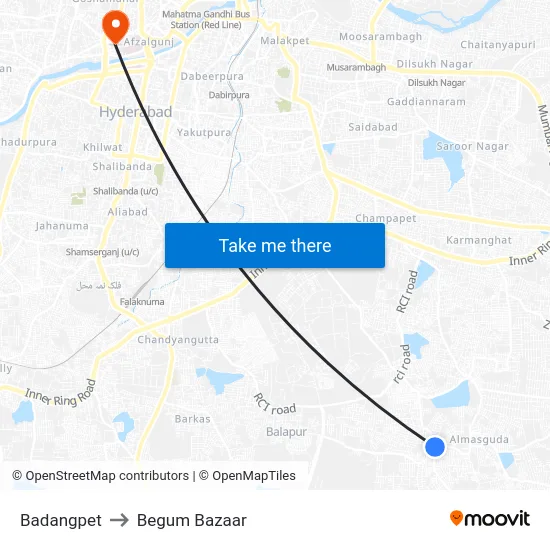Badangpet to Begum Bazaar map