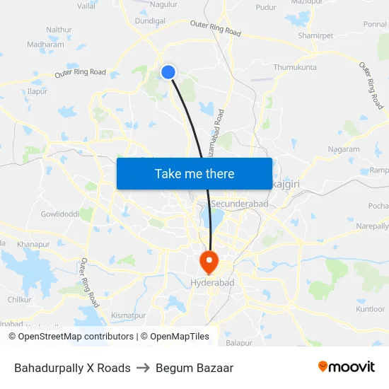 Bahadurpally X Roads to Begum Bazaar map