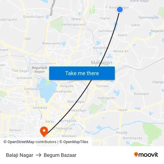 Balaji Nagar to Begum Bazaar map