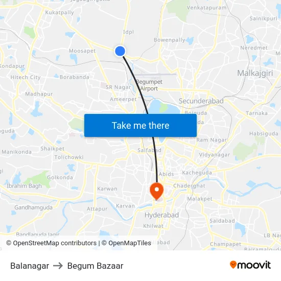 Balanagar to Begum Bazaar map