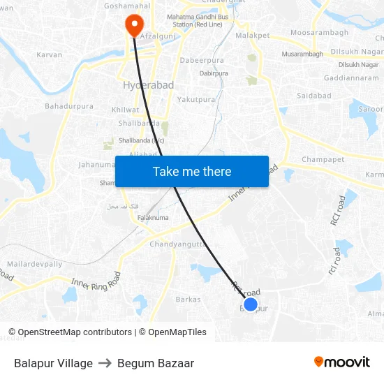Balapur Village to Begum Bazaar map