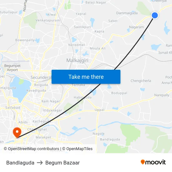 Bandlaguda to Begum Bazaar map