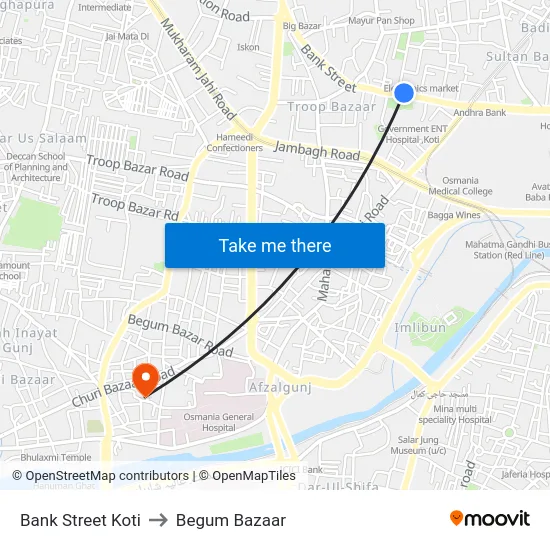 Bank Street Koti to Begum Bazaar map