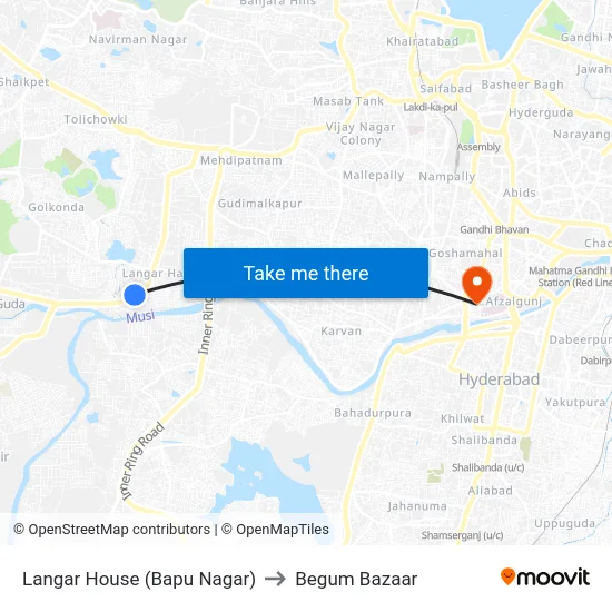 Langar House (Bapu Nagar) to Begum Bazaar map