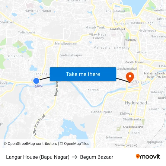 Langar House (Bapu Nagar) to Begum Bazaar map