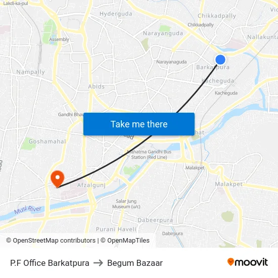 P.F Office Barkatpura to Begum Bazaar map