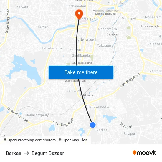 Barkas to Begum Bazaar map