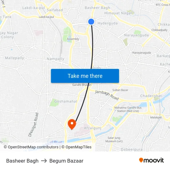 Basheer Bagh to Begum Bazaar map