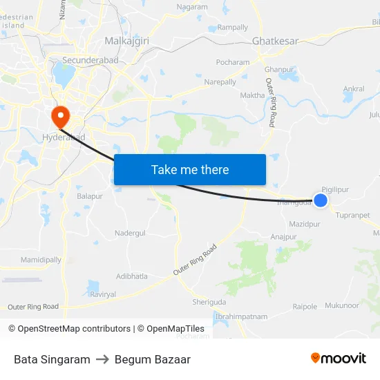 Bata Singaram to Begum Bazaar map