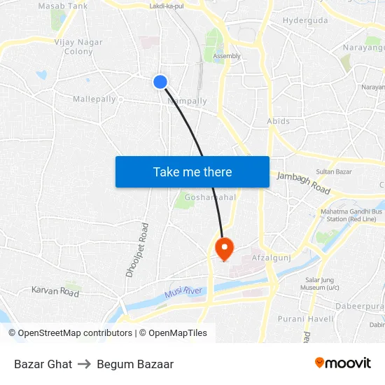 Bazar Ghat to Begum Bazaar map