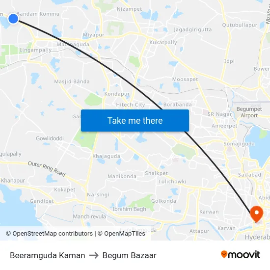Beeramguda Kaman to Begum Bazaar map
