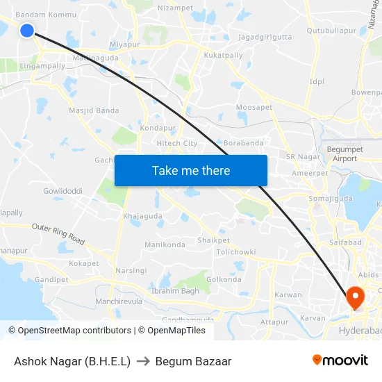 Ashok Nagar (B.H.E.L) to Begum Bazaar map