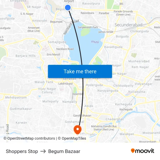 Shoppers Stop to Begum Bazaar map