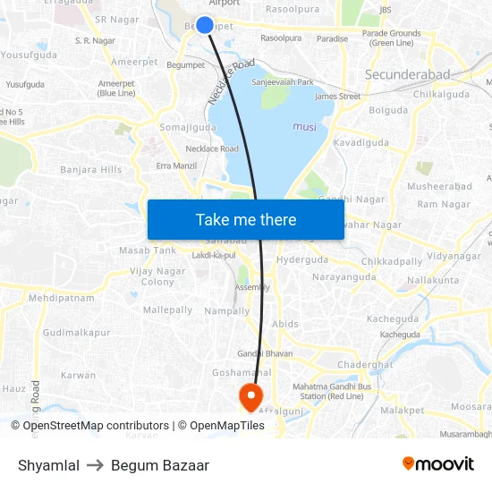 Shyamlal to Begum Bazaar map