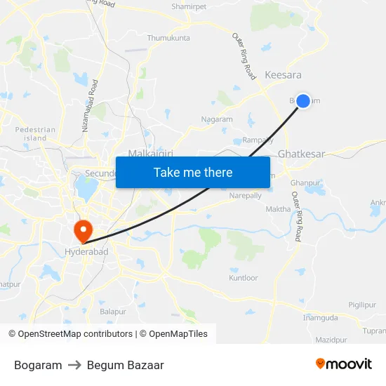 Bogaram to Begum Bazaar map