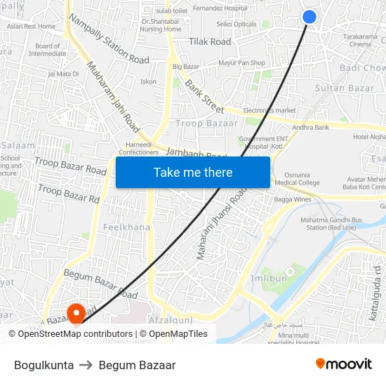 Bogulkunta to Begum Bazaar map