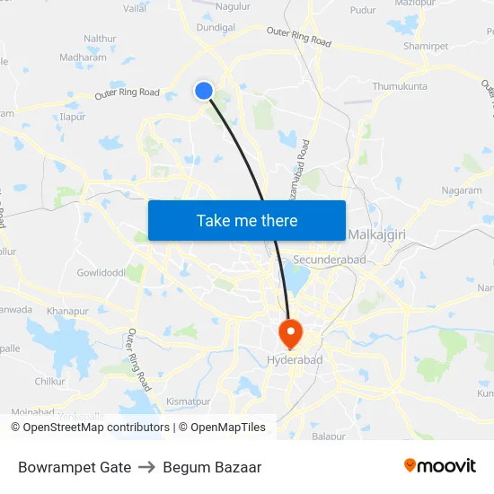 Bowrampet Gate to Begum Bazaar map