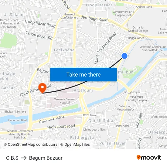 C.B.S to Begum Bazaar map