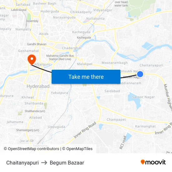 Chaitanyapuri to Begum Bazaar map