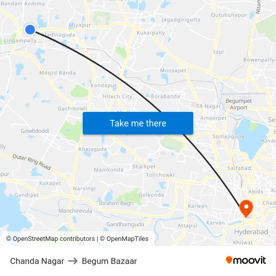 Chanda Nagar to Begum Bazaar map