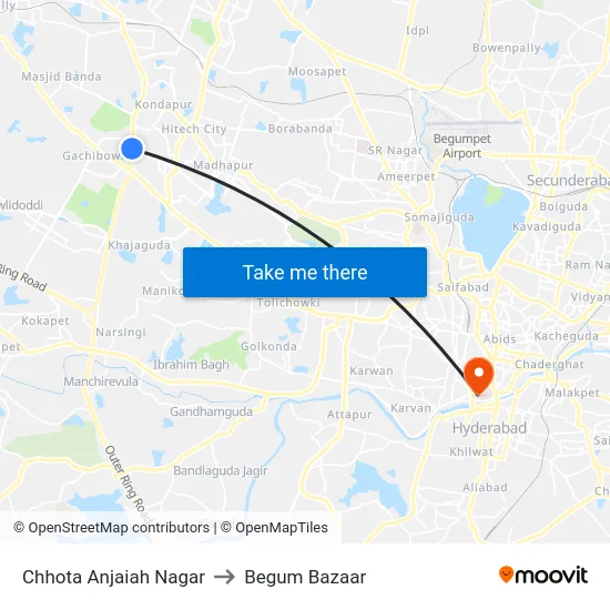 Chhota Anjaiah Nagar to Begum Bazaar map