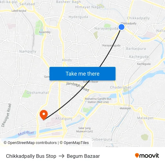 Chikkadpally Bus Stop to Begum Bazaar map