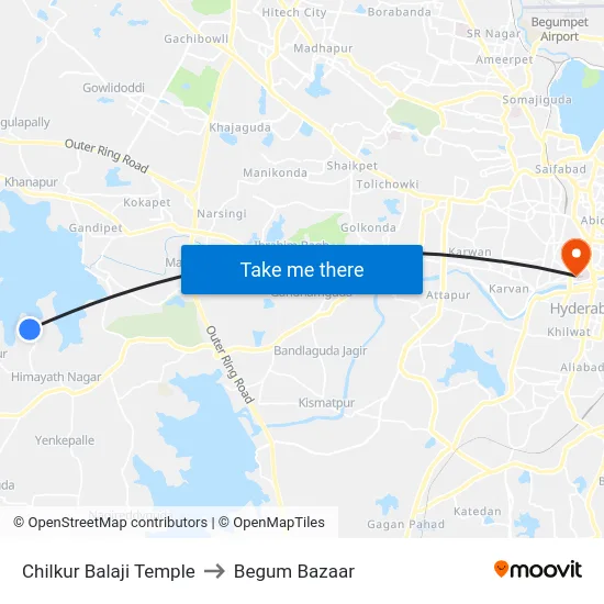 Chilkur Balaji Temple to Begum Bazaar map