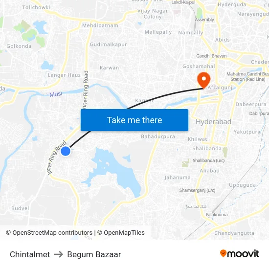 Chintalmet to Begum Bazaar map