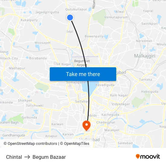 Chintal to Begum Bazaar map