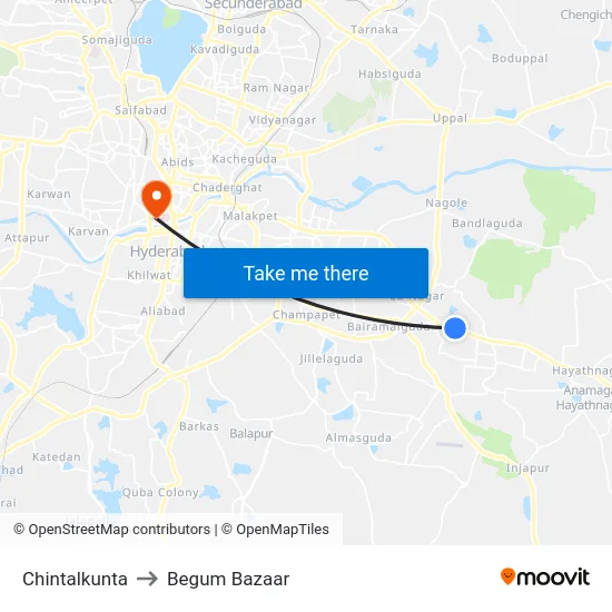 Chintalkunta to Begum Bazaar map