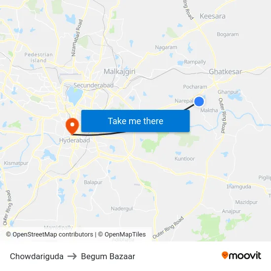 Chowdariguda to Begum Bazaar map