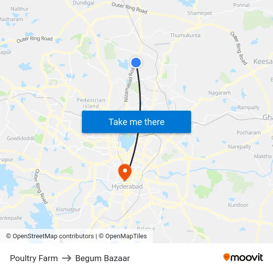 Poultry Farm to Begum Bazaar map