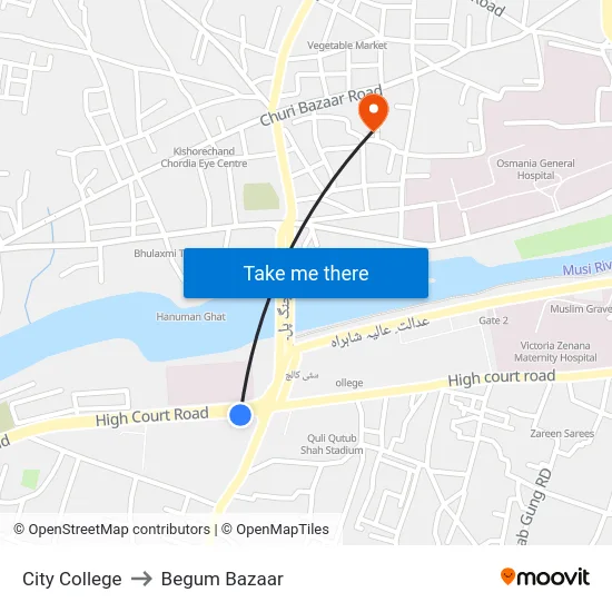 City College to Begum Bazaar map