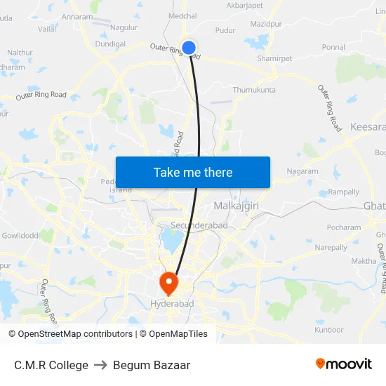 C.M.R College to Begum Bazaar map