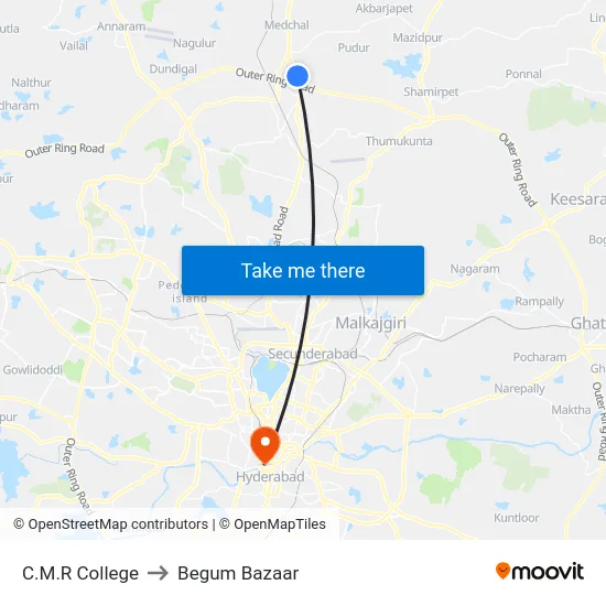 C.M.R College to Begum Bazaar map