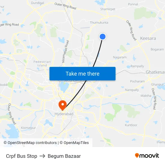 Crpf Bus Stop to Begum Bazaar map