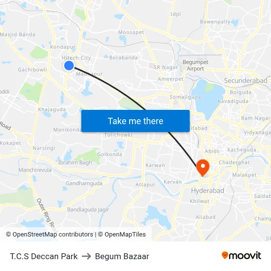 T.C.S Deccan Park to Begum Bazaar map
