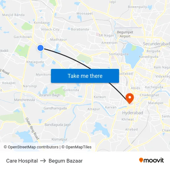Care Hospital to Begum Bazaar map