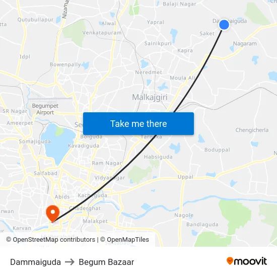 Dammaiguda to Begum Bazaar map