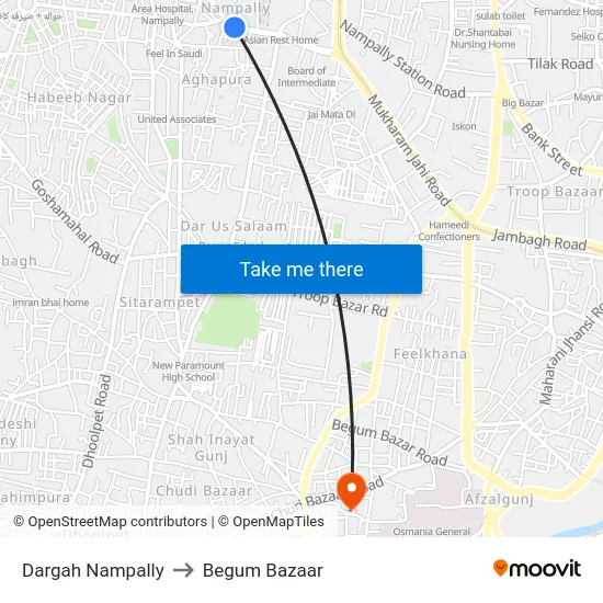 Dargah Nampally to Begum Bazaar map