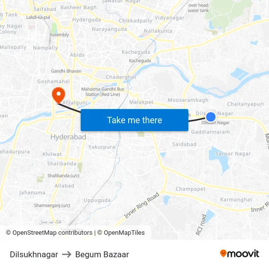 Dilsukhnagar to Begum Bazaar map