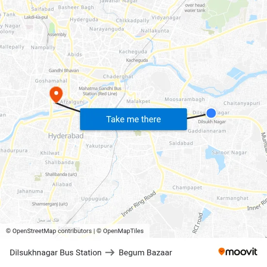 Dilsukhnagar Bus Station to Begum Bazaar map