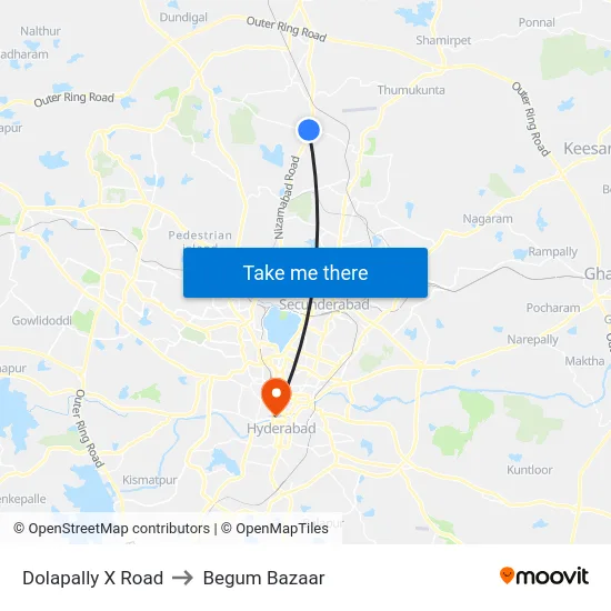 Dolapally X Road to Begum Bazaar map