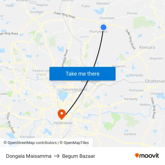 Dongala Maisamma to Begum Bazaar map