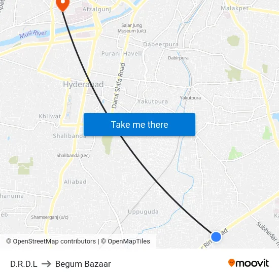 D.R.D.L to Begum Bazaar map