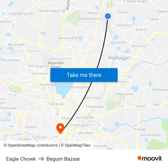 Eagle Chowk to Begum Bazaar map