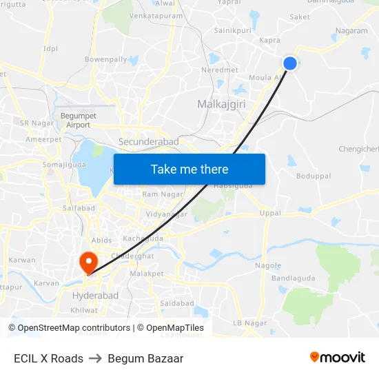 ECIL X Roads to Begum Bazaar map