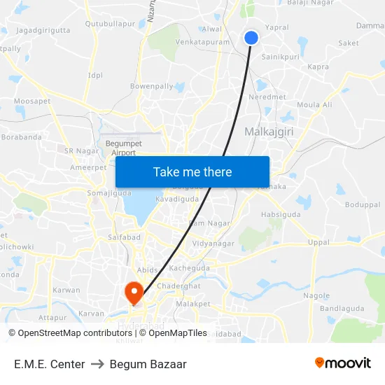 E.M.E. Center to Begum Bazaar map
