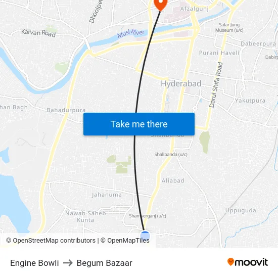 Engine Bowli to Begum Bazaar map